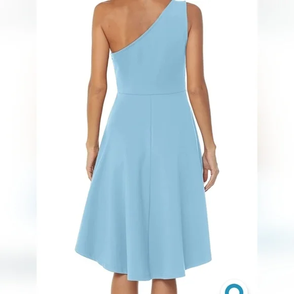 SARIN Mathews One Shoulder Long Sleeve High Lo A line Skater Blue Dress Medium - Picture 3 of 13